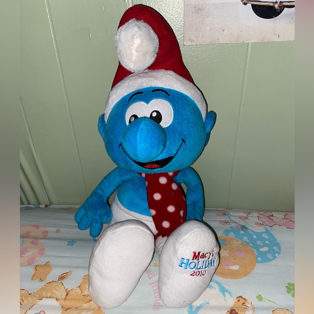 Smurfs Macy’s 2010 Holiday Christmas Plush Elf Stuffed Toy Blue Red